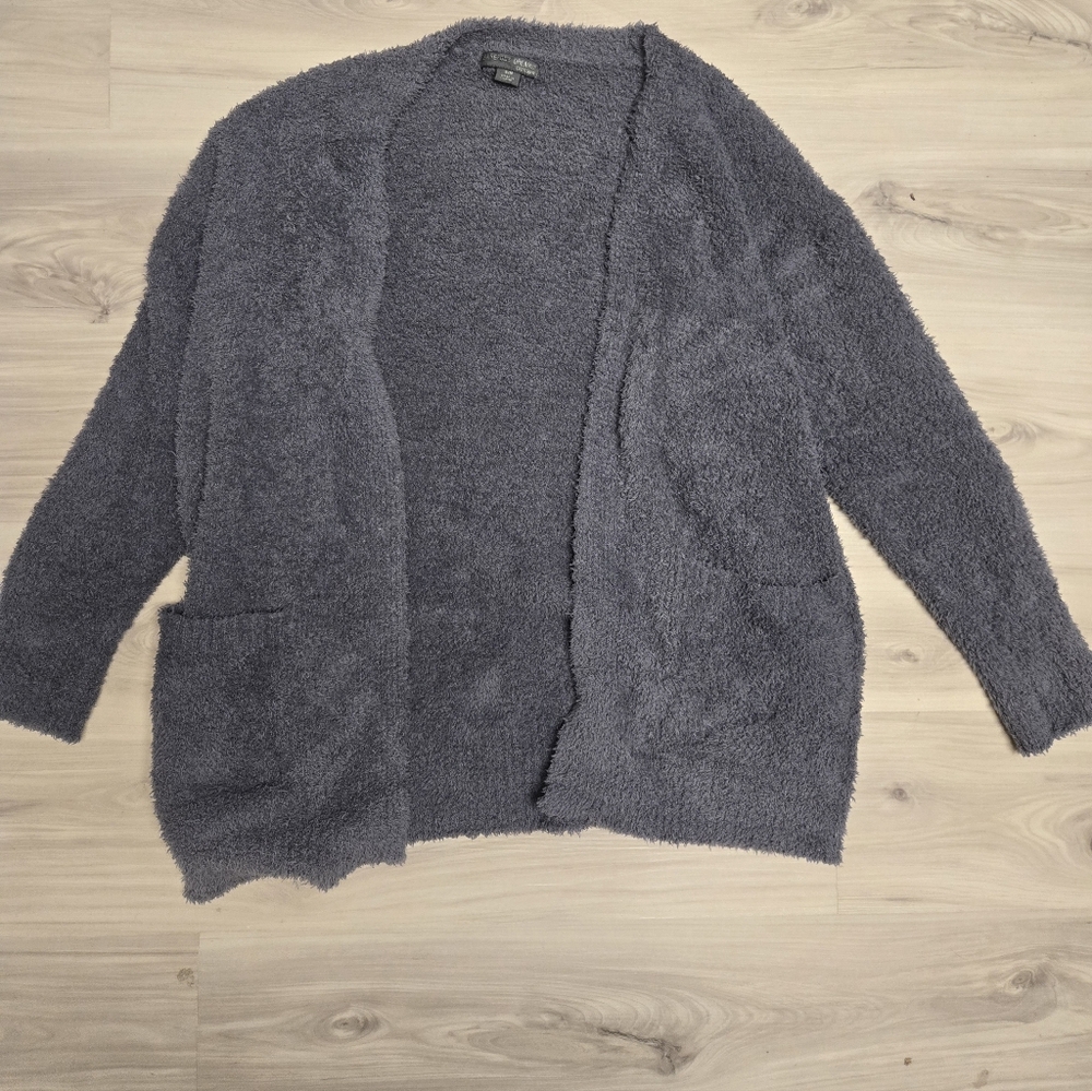 Barefoot Dreams CozyChic Open Front Cardigan with Pockets, Graphite/Carbon - S/M
